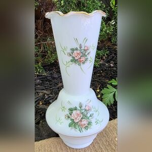 Vintage Milk Glass Oil/Electric Lamp Shade Hand Painted Chimney 10" Tall
